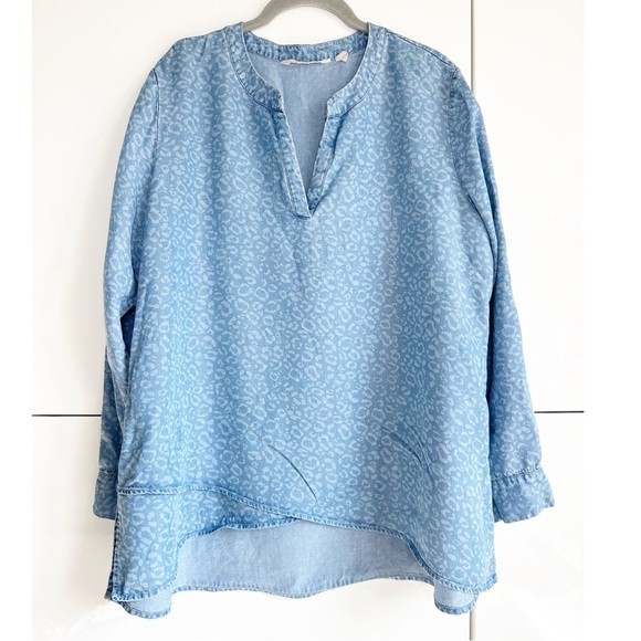 Soft Surroundings Denim Top Animal Print Tencel Size Petite Large - Picture 1 of 9